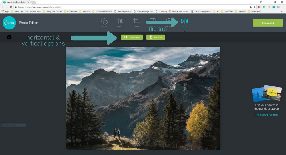 how do i flip an image in canva photo editor