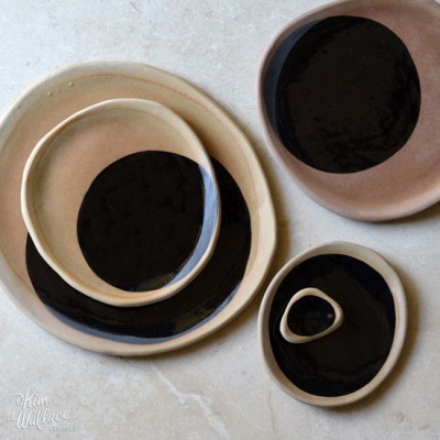 Black on Natural Handmade Ceramic Plates