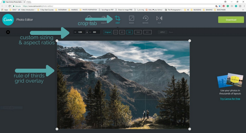 where do i find the cropping tool on canva photo editor