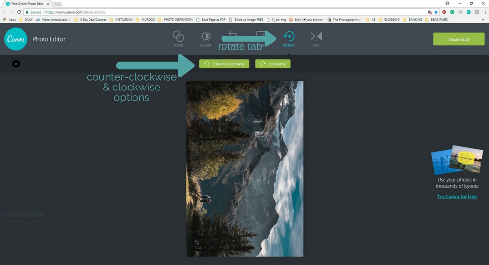 how do i rotate images in canva photo editor